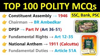 Top 100 Polity MCQs  Indian Polity Gk MCQs Questions And Answers  Polity GK Top MCQs [upl. by Edik540]