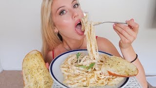 CREAMY FETTUCCINE ALFREDO MUKBANG eating show [upl. by Yorgos748]