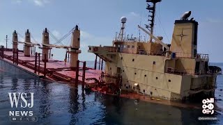 Watch Cargo Ship Rubymar Stranded in the Red Sea After Houthi Attack  WSJ News [upl. by Notla744]