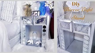 Diy Mirror Night Stand Made with Shoe BoxesRecycle Hack [upl. by Nwahsek428]