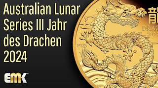 Australian Lunar Series III Jahr des Drachen 2024 1 Oz Gold Polierte Platte Münze [upl. by Iggie902]