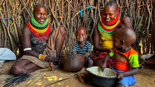 African Traditional Village life Never Shown On Tv Eating on Utensils made from wood [upl. by Guillermo]