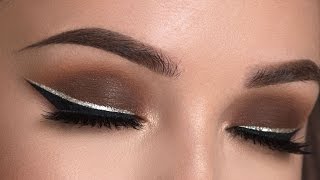 Brown Smokey Eye amp Glitter Eyeliner Makeup Tutorial [upl. by Nerral]