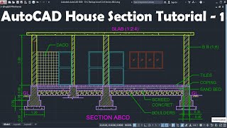 AutoCAD House Section Drawing Tutorial  1 of 3 [upl. by Ahselat72]