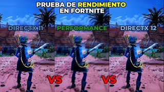 PRUEBA DE ALTO RENDIMIENTO EN FORTNITE DIRECTX 11 VS DIRECTX12 VS PERFORMANCE CUAL DA MAS FPS [upl. by Eixela]