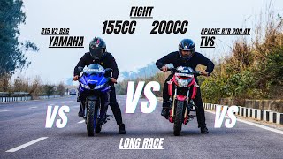 Yamaha R15 V3 Bs6 Vs Tvs apache Rtr 200 4v which one is faster 155cc or 200cc  Halke Mai Na Lena [upl. by Clarisse205]