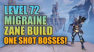 Borderlands 3  Level 72 Migraine Zane Build One Shot Bosses  Most Powerful One Shot Build [upl. by Acinoreb976]