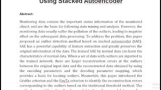 Outlier Detection for Monitoring Data Using Stacked Autoencoder [upl. by Aronaele191]