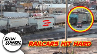 BOOM Railcars hit train and couple hard [upl. by Godfrey]