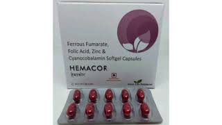 HEMACOR Ferrous Fumarate Folic Acid Zinc amp Cyanocobalamin Softgel Capsules [upl. by Bradeord]