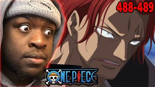 SHANKS SHUTS DOWN MARINEFORD  One Piece Episodes 488489 REACTION [upl. by Nodnol]