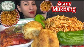 ASMR  Etli domates soslu Makarna  Çörek  Salata Mukbang eating [upl. by Alokin587]