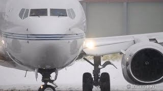 BBJ Boeing 73779T takes off in snowy Berne HD [upl. by Fokos]