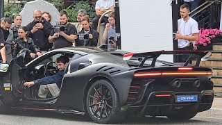 Charles Leclerc New Ferrari SF90 XX in Monaco Hotel de Paris [upl. by Merv]