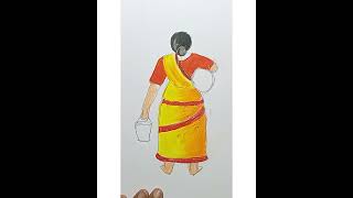 oil pastel figure drawing village character a sudEb biswas art 🎨 [upl. by Suidaht]