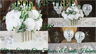 DIY DOLLAR TREE BLING SHABBY CHIC FLOWERS AND CANDLE HOLDERS PETALISBLESS 🌹 [upl. by Yelir]