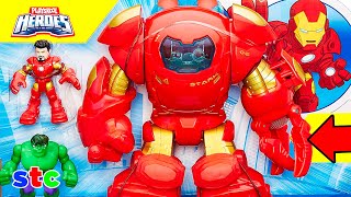 Unboxing de Hulkbuster Playskool Heroes Armadura Stark Tech Super Hero Adventures Unboxing Review [upl. by Enirhtac]