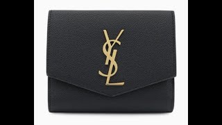 Saint Laurent uptown compact wallet in grain de poudre embossed leather 582296 1GF0J 1000 [upl. by Nyrb]