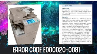 How To Fix Error E00002000081 in Canon Adv C5235 C5240 C5250 C5030canoncopier [upl. by Mcripley636]