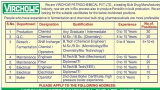 Virchow Petrochemicals Ltd SMS Lifesciences  Recruitment  Multiple Dept  Date 2024 [upl. by Dnomso]