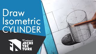 Axonometric Cylinder In Isometric Drawing And Ortographic Projection Line Drawing And Hatching [upl. by Ayat710]