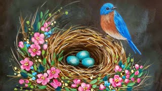 Bluebird Nest Acrylic Painting LIVE Tutorial [upl. by Thanasi838]