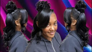 Half Up Messy Bun Half Down Quickweave [upl. by Anyaj]