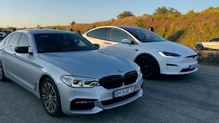 Tesla Model X P100D vs BMW X6 M50D 500hp BMW 540 BMW M850i [upl. by Braunstein]