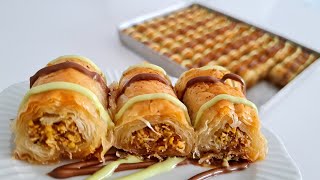 DUBAİ ÇİKOLATALI ANTEP FISTIKLI KADAYIFLI TAHİNLİ SARMA BAKLAVA TARİFİ💯👍 [upl. by Atsillak485]