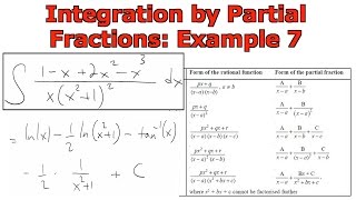 Integration by Partial Fractions Example 7 [upl. by Atterrol484]