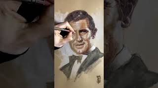 Sketching George Lazenby as James Bond art portrait GeorgeLazenby JamesBond 007 [upl. by Sinnylg]