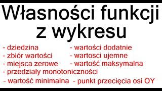 Odczytywanie własności funkcji z wykresu miejsce zerowe przedziały monotoniczności dziedzina [upl. by Hawger]