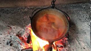 Cooking traditional Hungarian halászlé fish soup in Rév csárda Érsekcsanád Hungary [upl. by Notyarb]