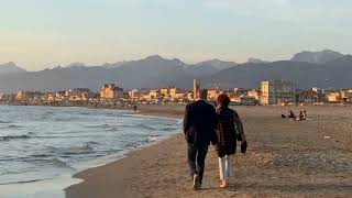 Italy 🇮🇹 Tuscany Viareggio The Viareggio beach 🏖️  April 2024  walking over sunset 🌅 from port [upl. by Collin]