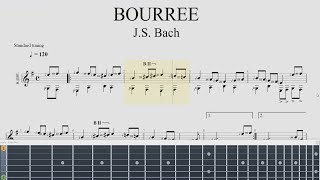 Bach  BOUREE IN E MINOR  Guitar Tutorial Tab  Sheet Music [upl. by Ennylcaj]