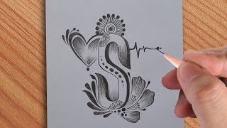 How to make S letter tattoo drawing with pencil  amazing pencil letter art video [upl. by Ahtelra]