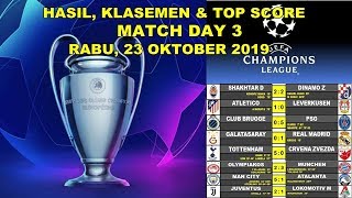 HASIL LIGA CHAMPIONS TADI MALAM  UEFA CHAMPIONS LEAGUE MATCH DAY 3 [upl. by Garcon]