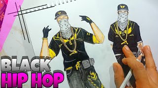 FREE FIRE DRAWING  MOST RARE BUNDLE DRAWING  GOLDEN BLACK HIP HOP 2ND ELITE PASS DRAWING [upl. by Barbra]