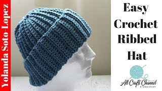 Easy Crochet Ribbed Hat  Beginner Crochet [upl. by Ennoitna]