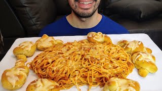 TOMATO SAUCE AND CHEESE PASTA WITH CHEESY GARLIC BREAD MUKBANG EATING SHOW [upl. by Vander]