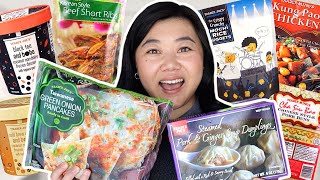 TRYING EVERY TRADER JOES ASIAN FOOD PART 2 boba ice cream soup dumplings galbi short ribs etc [upl. by Annah245]