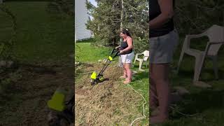 Wife attempting to Till the garden wife garden funny diy pregnancy help [upl. by Bez]