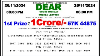 Dear Lottery Sambad 0800pm 261124 Night Result Pdf Download [upl. by Armalda869]