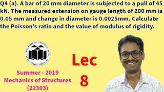 Calculate the Poisson’s ratio and the value of modulus of rigidity Mechanics of Structures 8 [upl. by Argent]