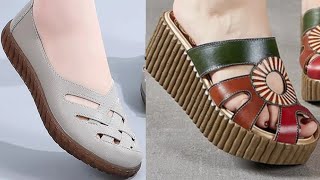 WOMENS SLIPPERS 2024 LATEST NEW APPEALING LEATHER SLIP ON SHOES LATEST OF SANDALS [upl. by Lhadnek]