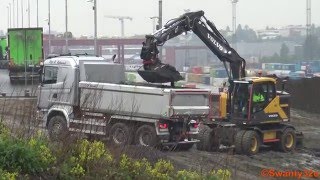 4K Volvo EWR150E Wheel Excavator Unloading amp Loading Scania R580 [upl. by Rizan]