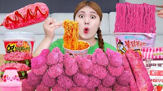 ASMR MUKBANG 직접만든 핑크 치킨 햄버거 불닭볶음면 먹방🌸 PINK DESSERT Fire Noodles and Chicken EATING SOUND  HIU 하이유 [upl. by Hauge]