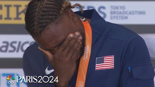 Noah Lyles overcome with emotion during anthem for 100m World Championship  NBC Sports [upl. by Hatti]