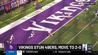 Vikings enjoy 97yard DarnoldtoJefferson TD pass for early spark in win vs 49ers [upl. by Sirhc]