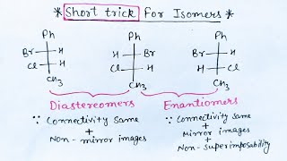 Trick for Optical isomerism  Enantiomers Diastereomers  constitutional isomers [upl. by Akciret449]